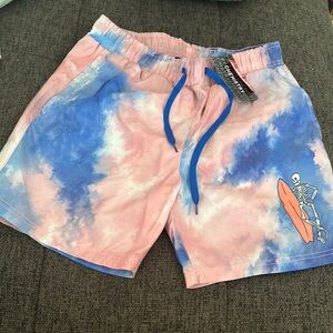 NWT Men’s Chemistry Pink and Blue Skeleton Surf Swim Shorts Size Medium